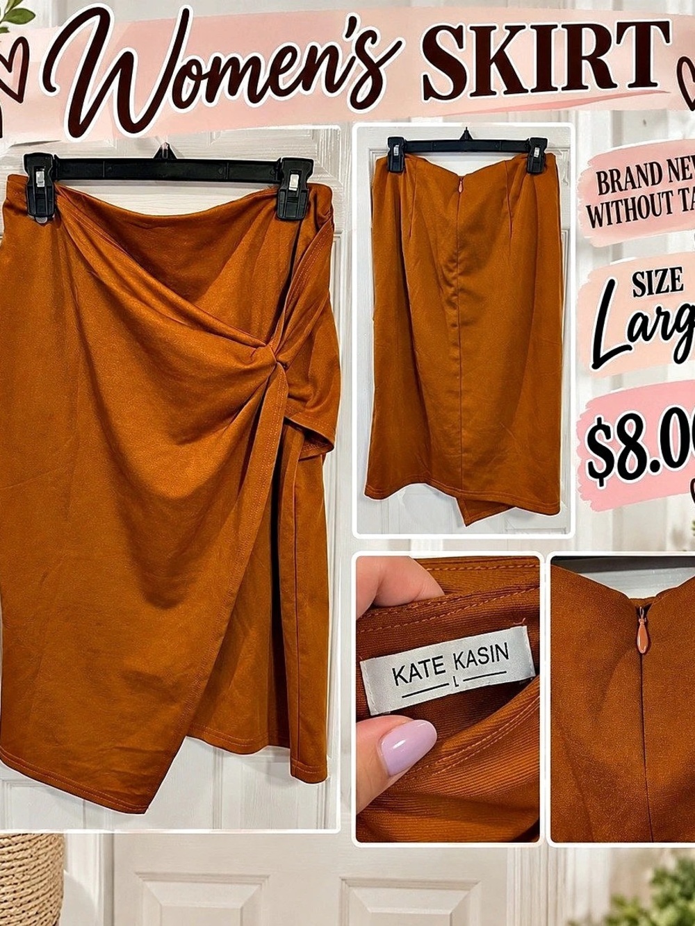 Kate Kasin Solid Color Asymmetrical Wrap Front Stretchy Bodycon Pencil Skirt